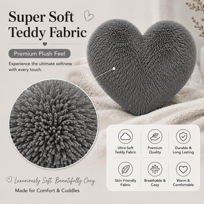 Teddy Cuddles Heart Shape Teddy Fleece Cushion – Soft Filled Decorative Cushion | Night Zone