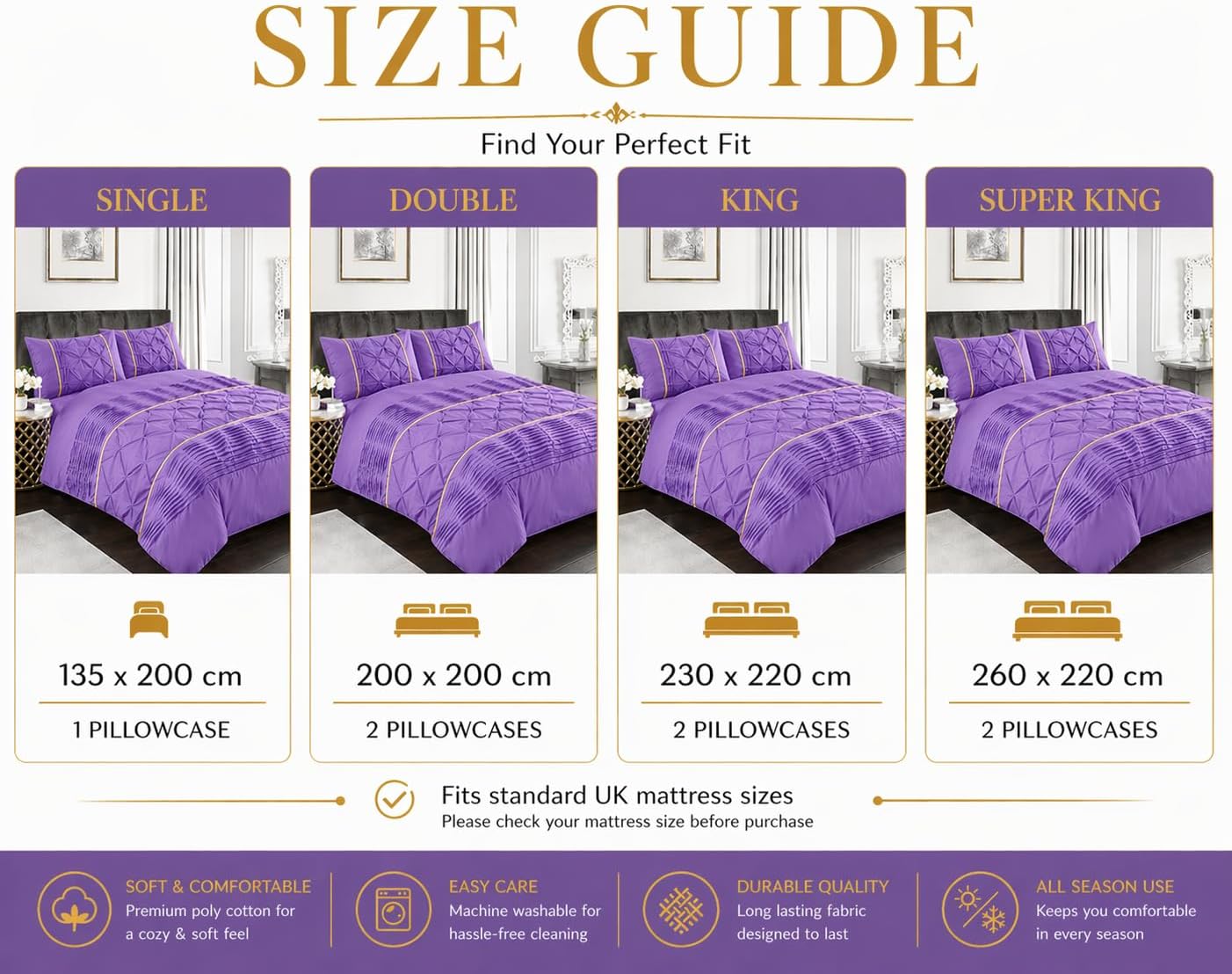 Eleanor Pintuck Polycotton Duvet Cover Set – Luxury Hotel Style Bedding | Night Zone