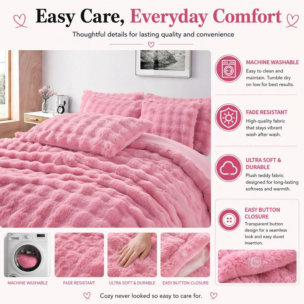 Teddy Square Fleece Duvet Cover Set – Ultra Soft Fluffy Plush Bedding | Night Zone