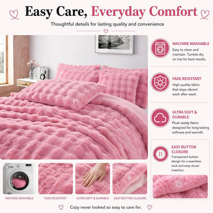 Teddy Square Fleece Duvet Cover Set – Ultra Soft Fluffy Plush Bedding | Night Zone