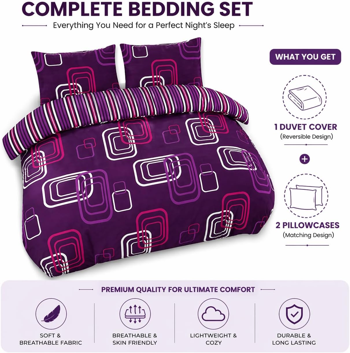 Blake Geometric Printed Polycotton Duvet Cover Set – Modern Easy Care Bedding | Night Zone