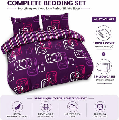 Blake Geometric Printed Polycotton Duvet Cover Set – Modern Easy Care Bedding | Night Zone