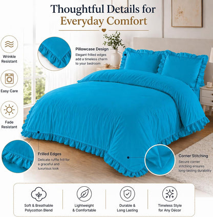 Santiago Frilled Polycotton Duvet Cover Set – Luxury Easy Care Bedding | Night Zone