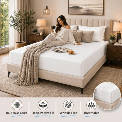 180 Thread Count Percale Fitted Sheet 25cm Deep – Polycotton Easy Care Bedding | Night Zone