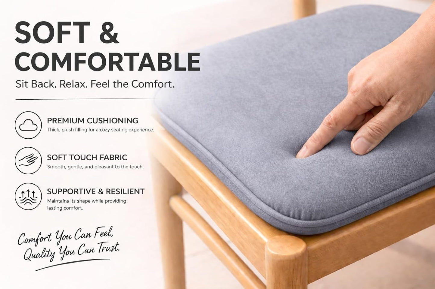 Pack of 4 Waterproof Chair Pads 38 x 38 cm – Indoor & Outdoor Seat Cushions with Ties | Night Zone