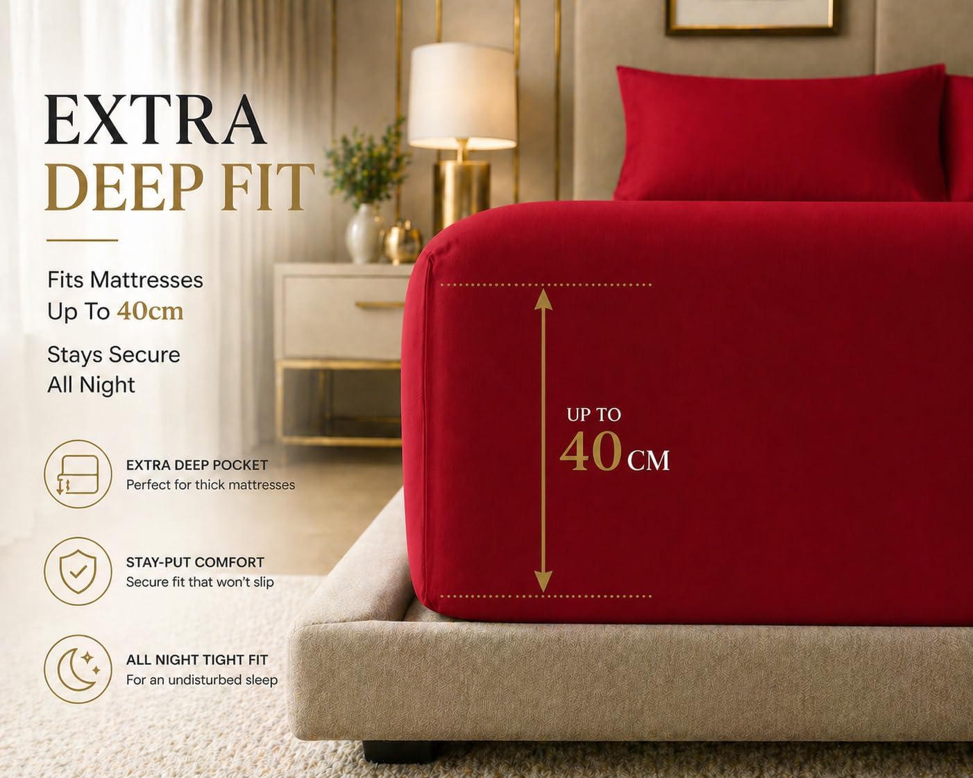 180 Thread Count Percale Extra Deep Fitted Sheet 40cm – Non Iron Polycotton Bedding | Night Zone