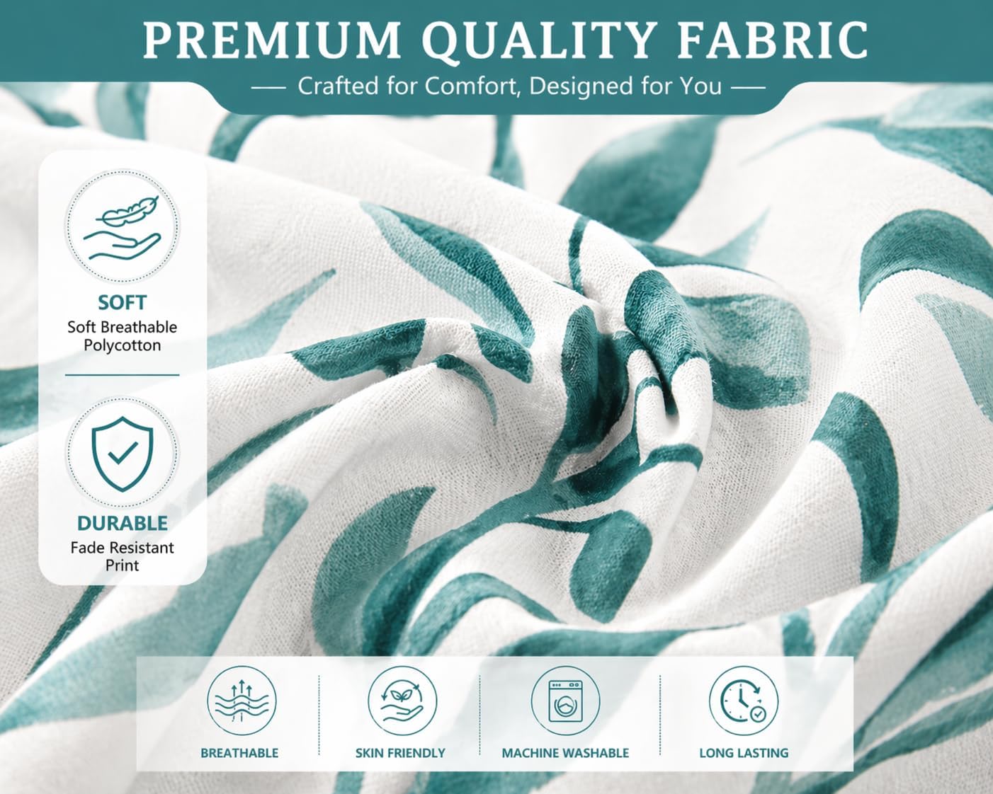 Ellie Leaf Printed Floral Duvet Cover Set – Soft Easy Care Botanical Bedding | Night Zone