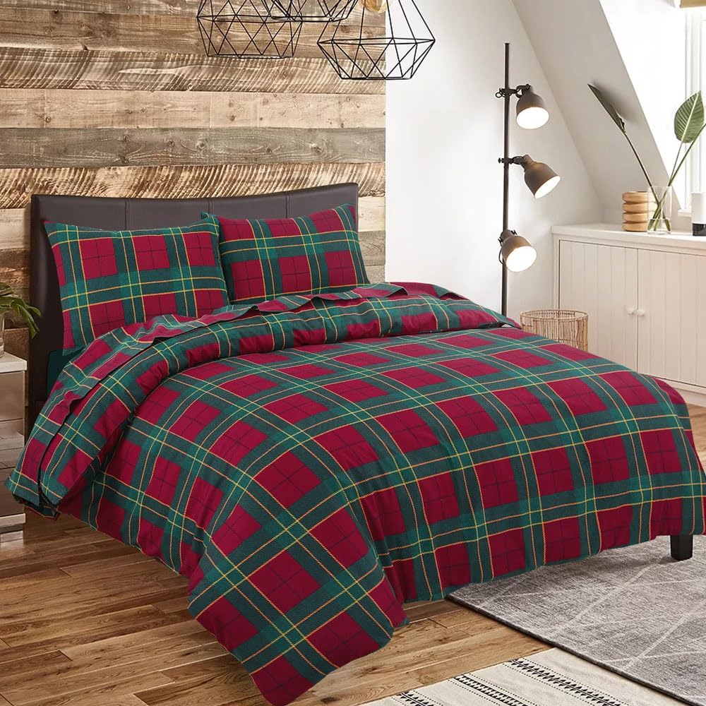 Flannelette Tartan Check Duvet Cover Set – 100% Brushed Cotton Warm Bedding | Night Zone