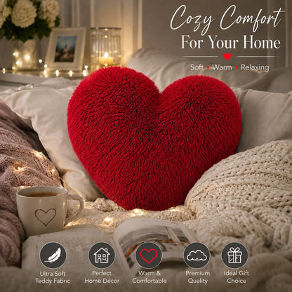 Teddy Cuddles Heart Shape Teddy Fleece Cushion – Soft Filled Decorative Cushion | Night Zone