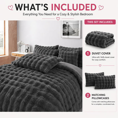 Teddy Square Fleece Duvet Cover Set – Ultra Soft Fluffy Plush Bedding | Night Zone