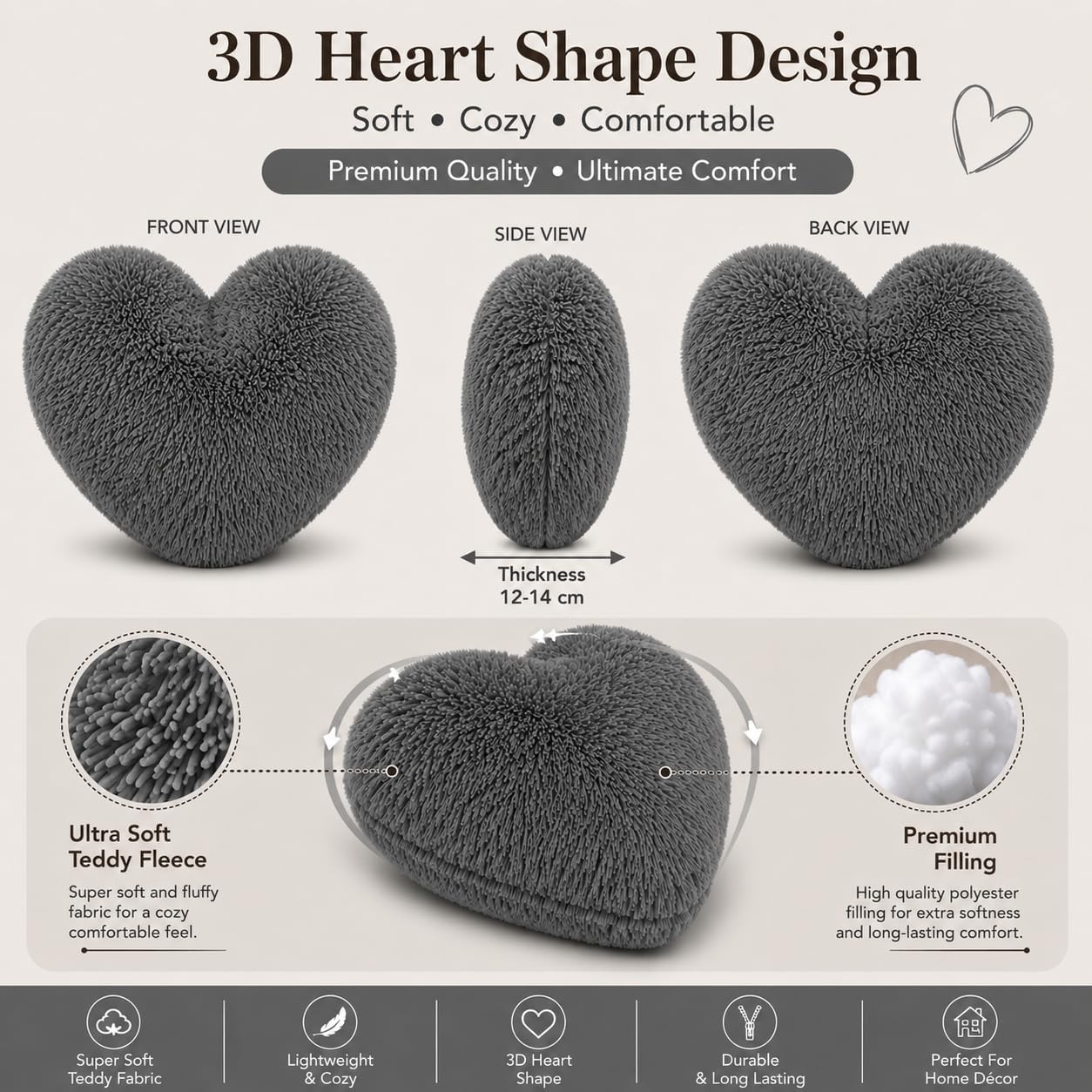 Teddy Cuddles Heart Shape Teddy Fleece Cushion – Soft Filled Decorative Cushion | Night Zone
