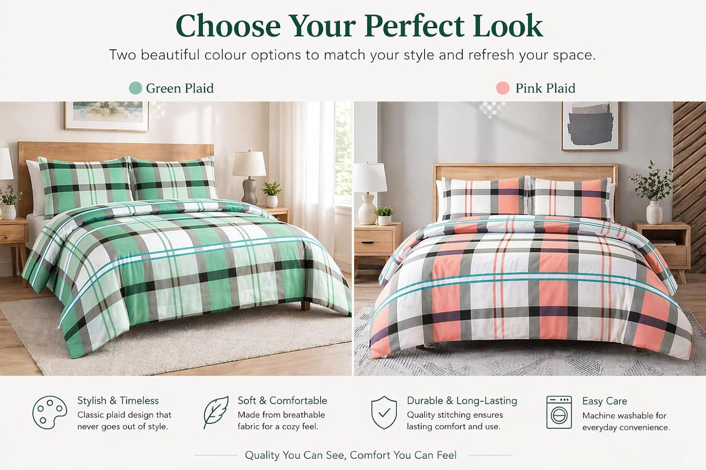 Remi Check Duvet Cover Set – Poly cotton Checked Quilt Cover with Pillowcases | Night Zone