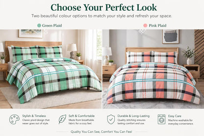 Remi Check Duvet Cover Set – Poly cotton Checked Quilt Cover with Pillowcases | Night Zone