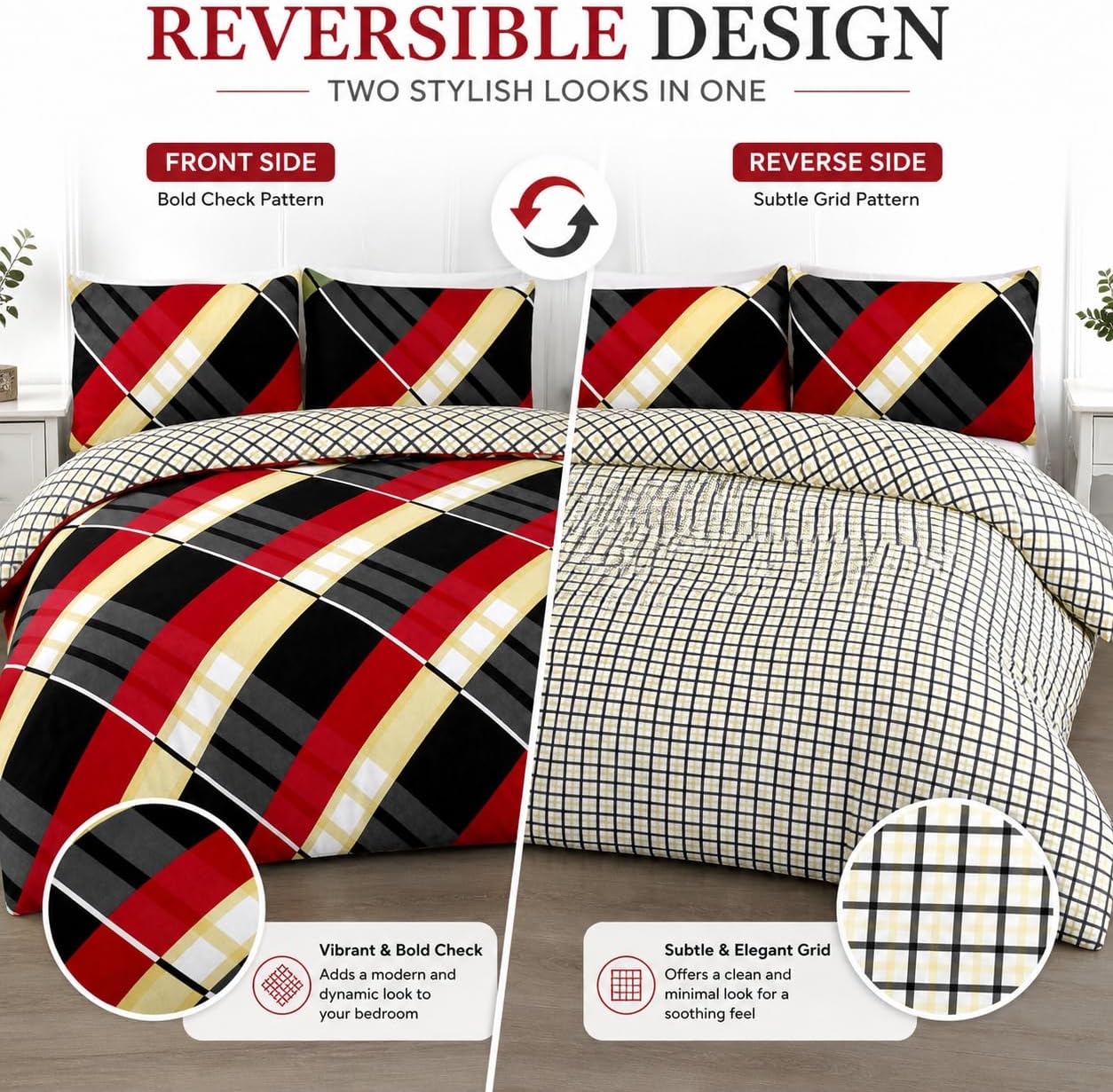 Hardy Check Striped Polycotton Duvet Cover Set – Soft Easy Care Bedding | Night Zone