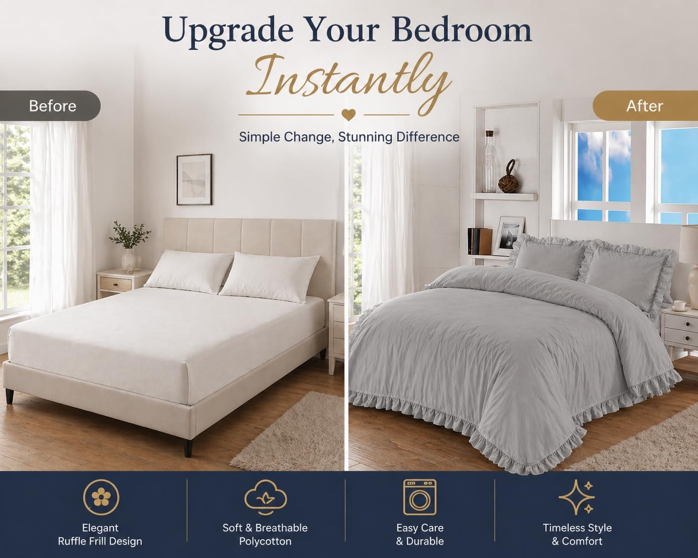Santiago Frilled Polycotton Duvet Cover Set – Luxury Easy Care Bedding | Night Zone