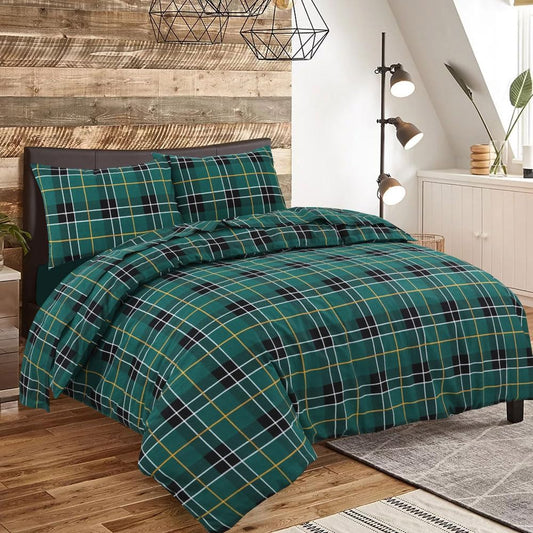 Flannelette Tartan Check Duvet Cover Set – 100% Brushed Cotton Warm Bedding | Night Zone