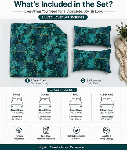 Arlo Triangles Geometric Reversible Duvet Cover Set – Modern Easy Care Bedding | Night Zone