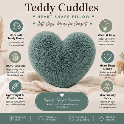 Teddy Cuddles Heart Shape Teddy Fleece Cushion – Soft Filled Decorative Cushion | Night Zone