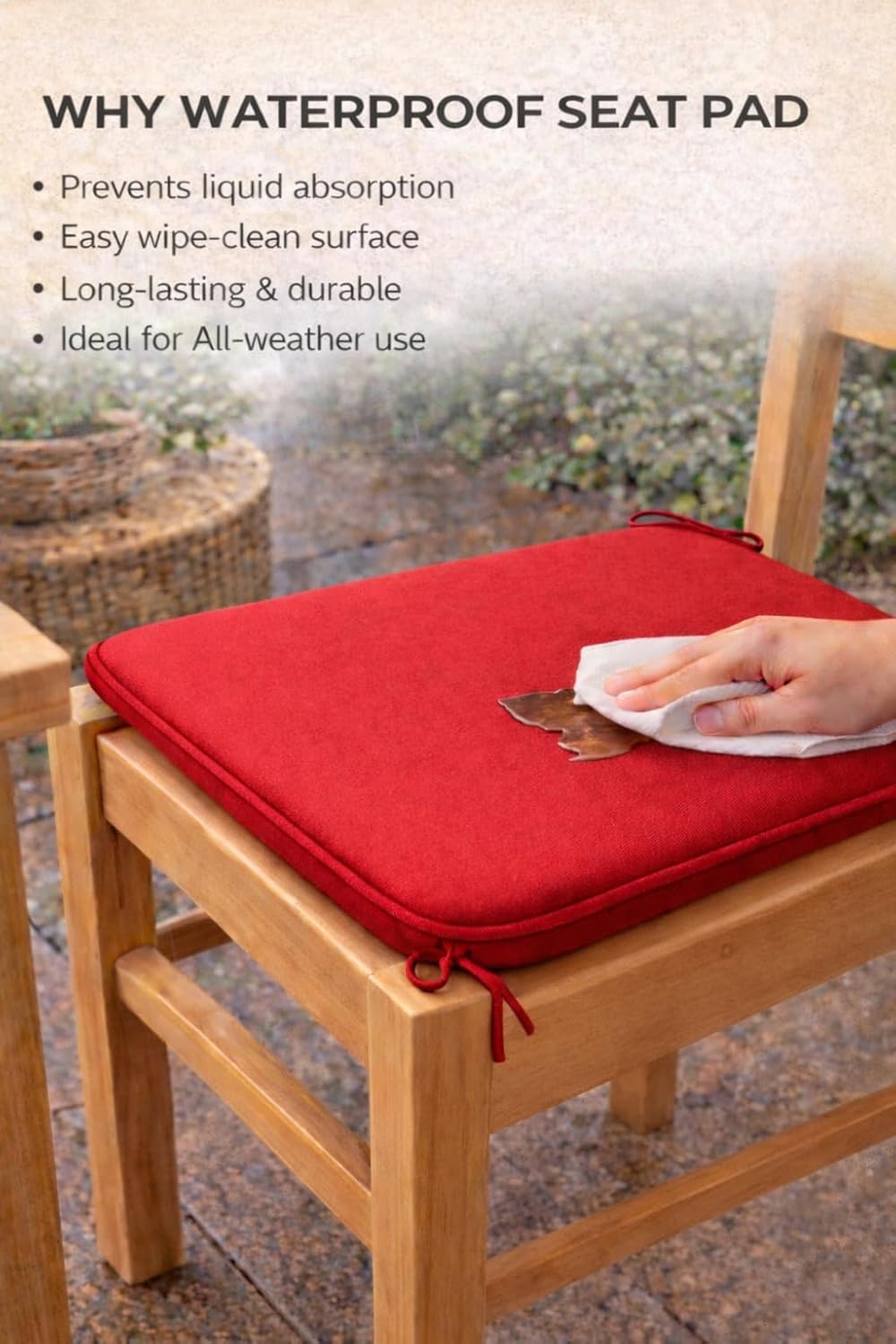 Pack of 4 Waterproof Chair Pads 38 x 38 cm – Indoor & Outdoor Seat Cushions with Ties | Night Zone