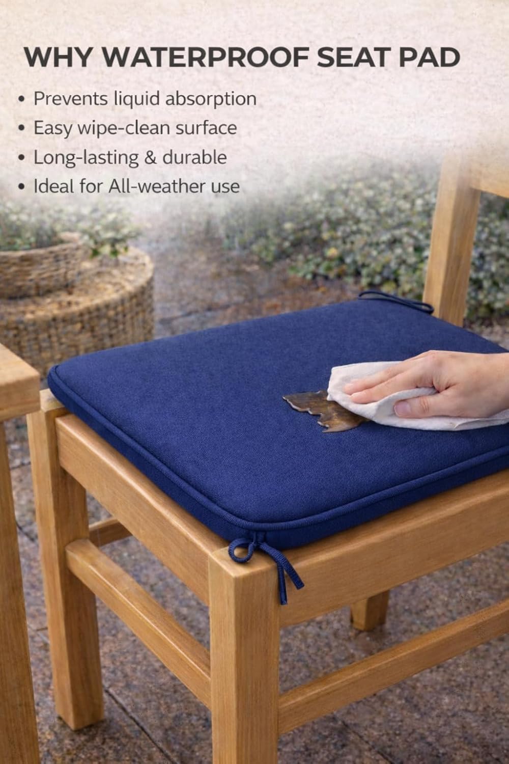 Pack of 4 Waterproof Chair Pads 38 x 38 cm – Indoor & Outdoor Seat Cushions with Ties | Night Zone