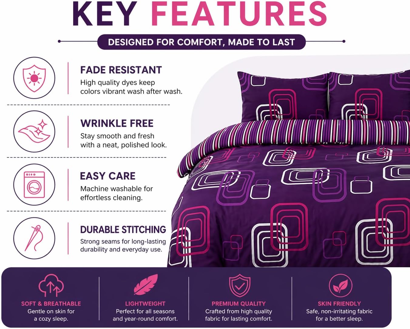 Blake Geometric Printed Polycotton Duvet Cover Set – Modern Easy Care Bedding | Night Zone