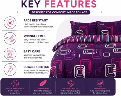 Blake Geometric Printed Polycotton Duvet Cover Set – Modern Easy Care Bedding | Night Zone