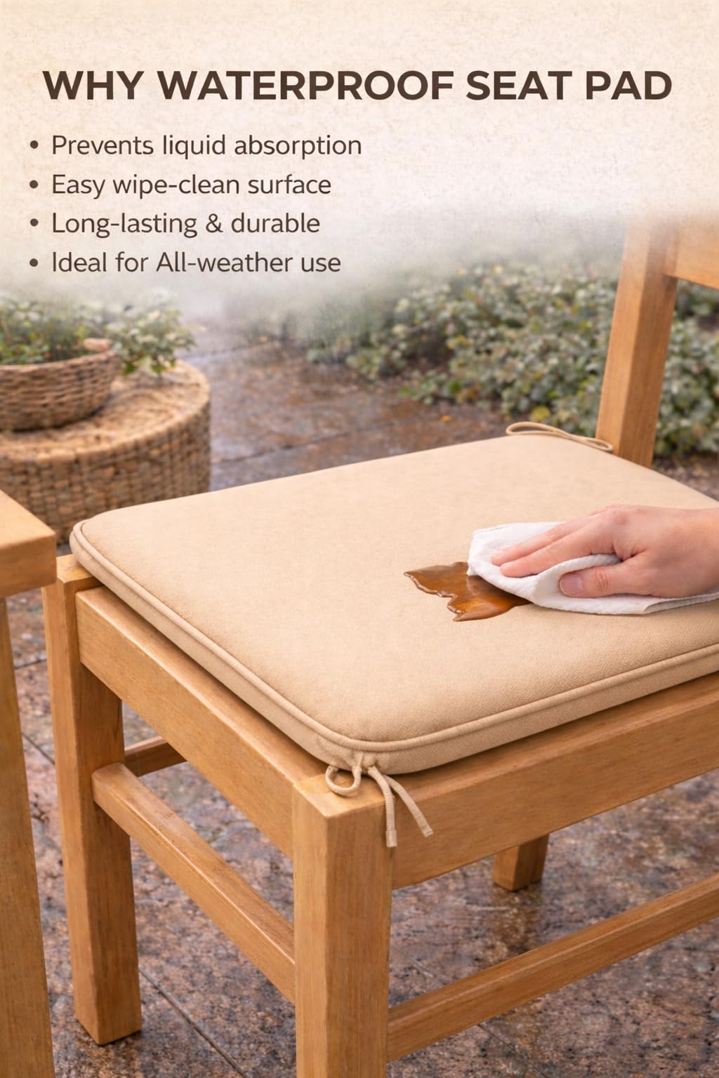Pack of 4 Waterproof Chair Pads 38 x 38 cm – Indoor & Outdoor Seat Cushions with Ties | Night Zone