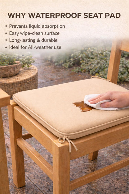 Pack of 4 Waterproof Chair Pads 38 x 38 cm – Indoor & Outdoor Seat Cushions with Ties | Night Zone