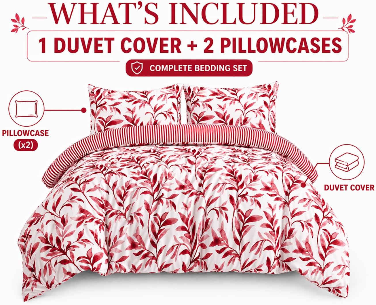 Ellie Leaf Printed Floral Duvet Cover Set – Soft Easy Care Botanical Bedding | Night Zone