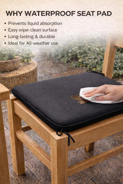 Pack of 4 Waterproof Chair Pads 38 x 38 cm – Indoor & Outdoor Seat Cushions with Ties | Night Zone