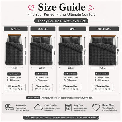 Teddy Square Fleece Duvet Cover Set – Ultra Soft Fluffy Plush Bedding | Night Zone