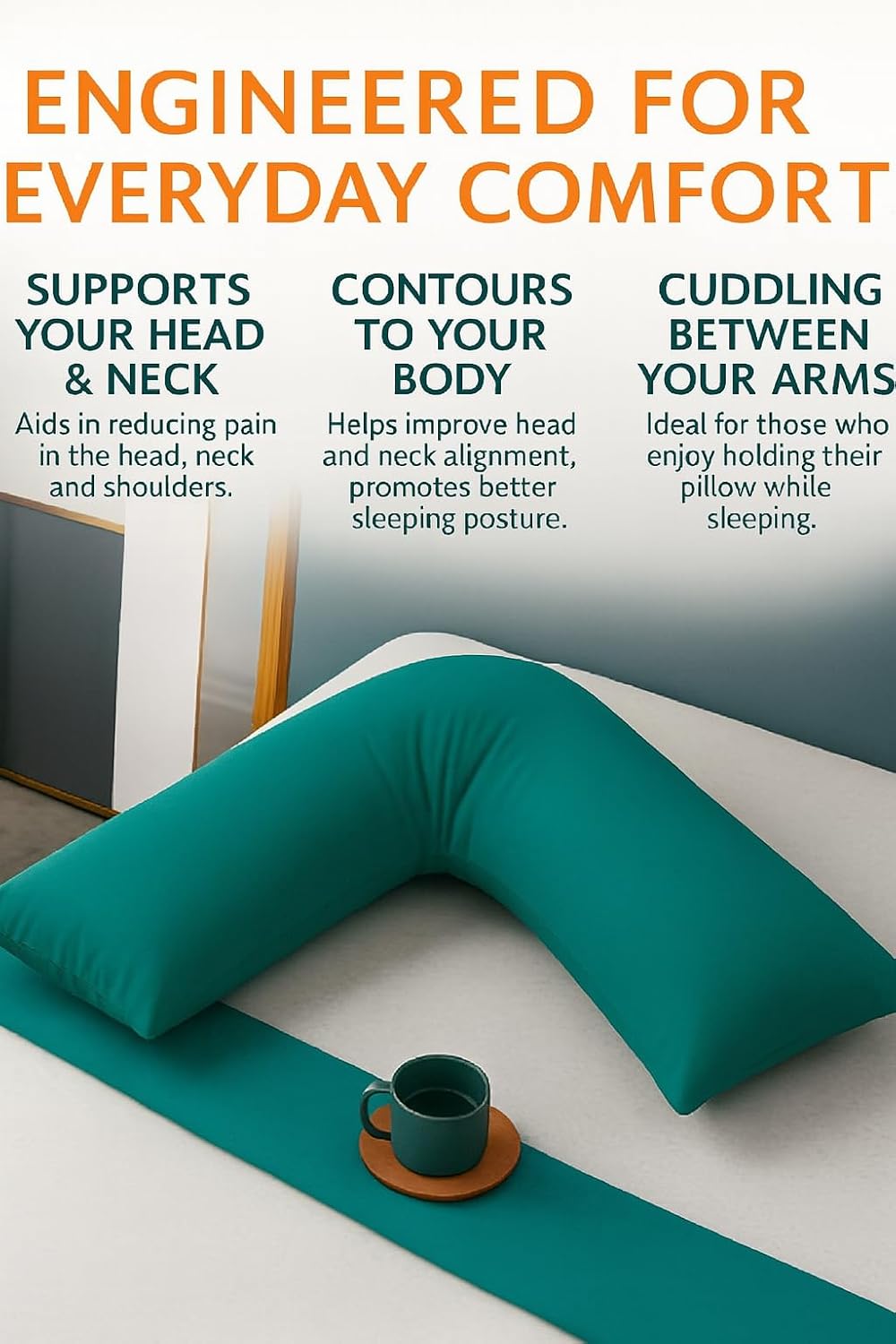 Easy Care Polycotton Orthopaedic V Shaped Pillow with Case or V Pillowcase Only | Night Zone