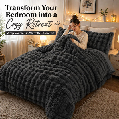 Teddy Square Fleece Duvet Cover Set – Ultra Soft Fluffy Plush Bedding | Night Zone