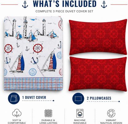 Jake Sailor Coastal Ship Duvet Cover Set – Reversible Nautical Quilt Cover Luxury Bedding | Night Zone