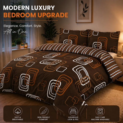 Blake Geometric Printed Polycotton Duvet Cover Set – Modern Easy Care Bedding | Night Zone