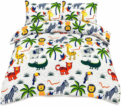 Animals Jungle Design Printed Duvet Cover Set – Safari Kids Bedding | Night Zone