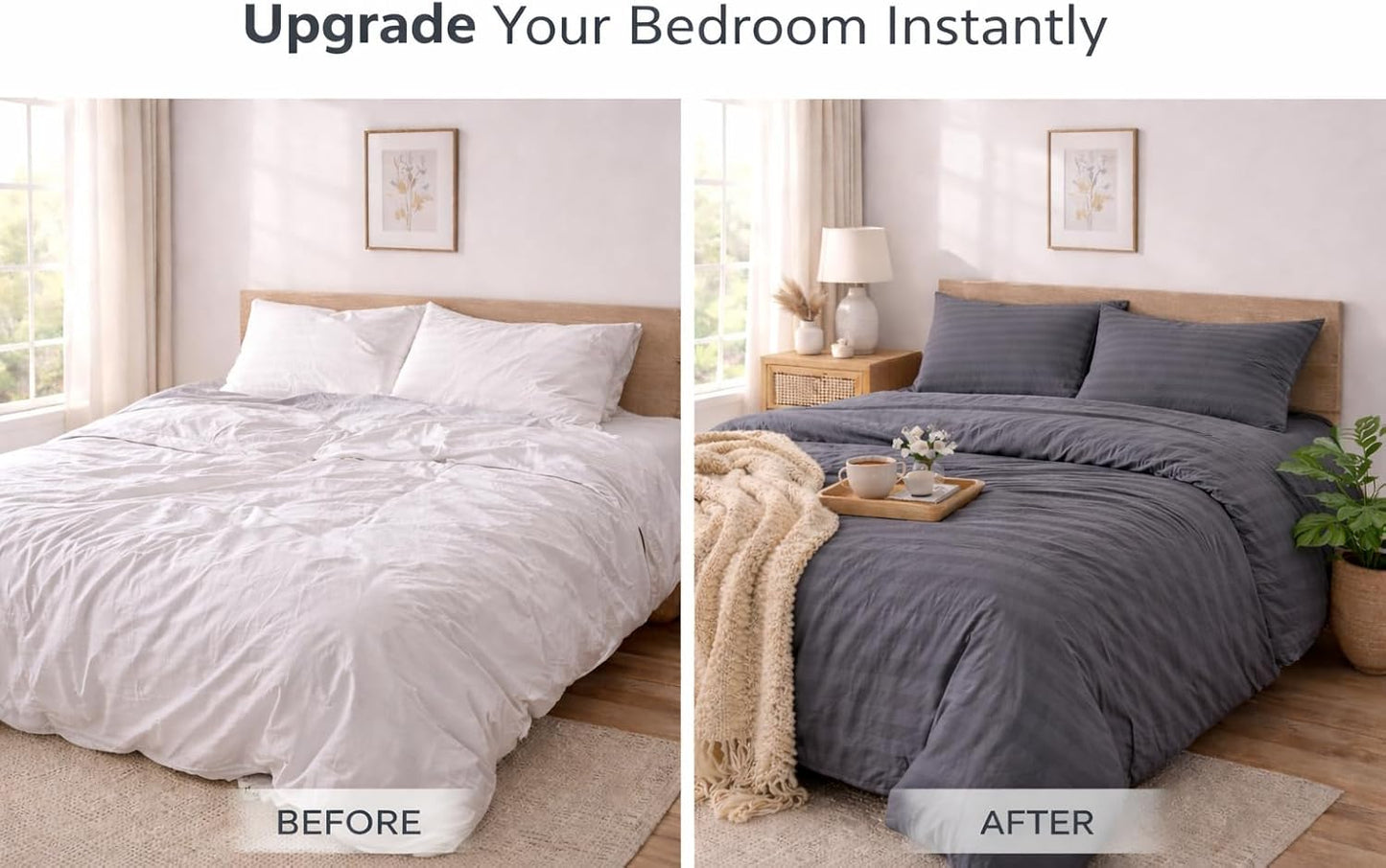 Microfiber Embossed Stripe Duvet Cover Set – Soft Touch Hotel Style Bedding | Night Zone