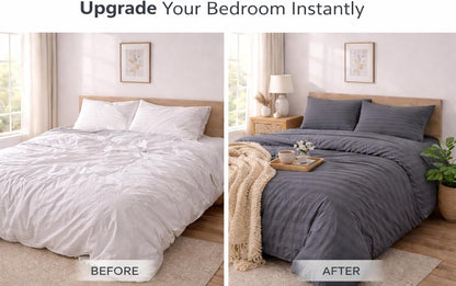Microfiber Embossed Stripe Duvet Cover Set – Soft Touch Hotel Style Bedding | Night Zone
