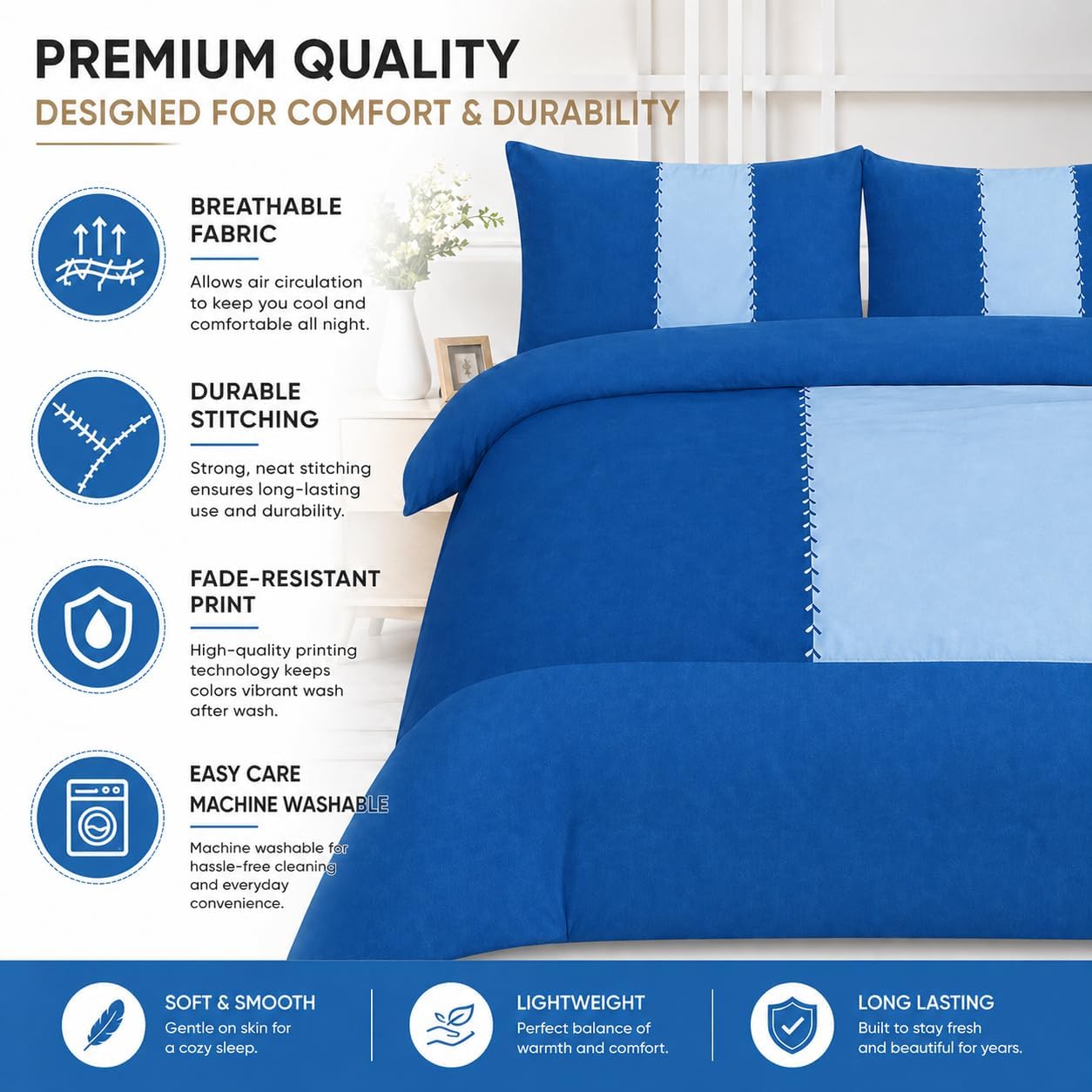 Suede Patch Polycotton Duvet Cover Set – Luxury Soft Touch Patchwork Bedding | Night Zone