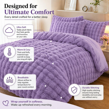 Teddy Square Fleece Duvet Cover Set – Ultra Soft Fluffy Plush Bedding | Night Zone