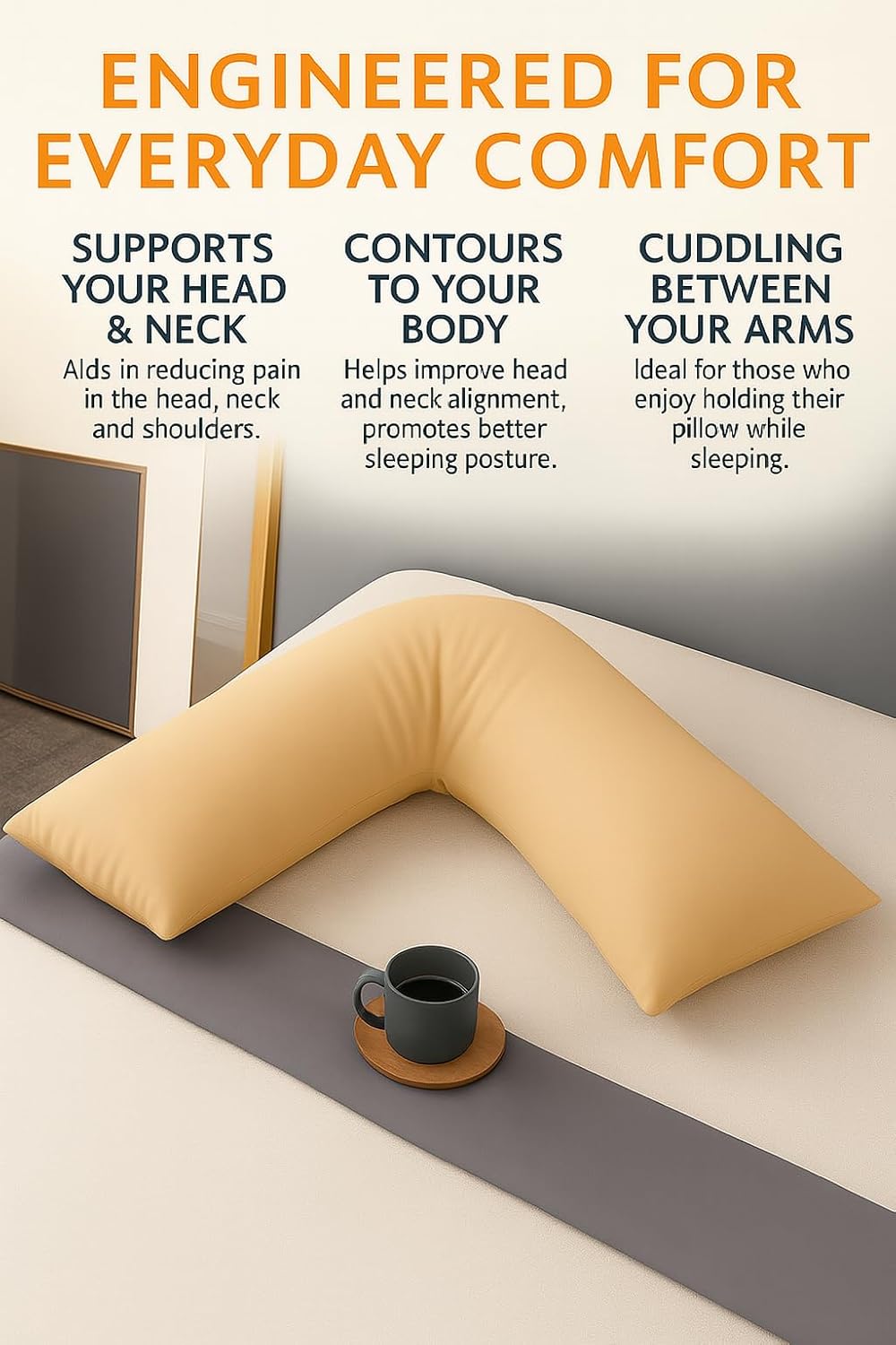 Easy Care Polycotton Orthopaedic V Shaped Pillow with Case or V Pillowcase Only | Night Zone