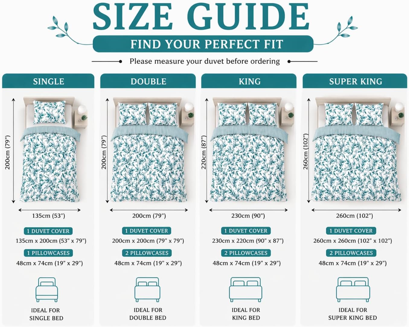 Ellie Leaf Printed Floral Duvet Cover Set – Soft Easy Care Botanical Bedding | Night Zone