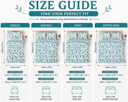 Ellie Leaf Printed Floral Duvet Cover Set – Soft Easy Care Botanical Bedding | Night Zone