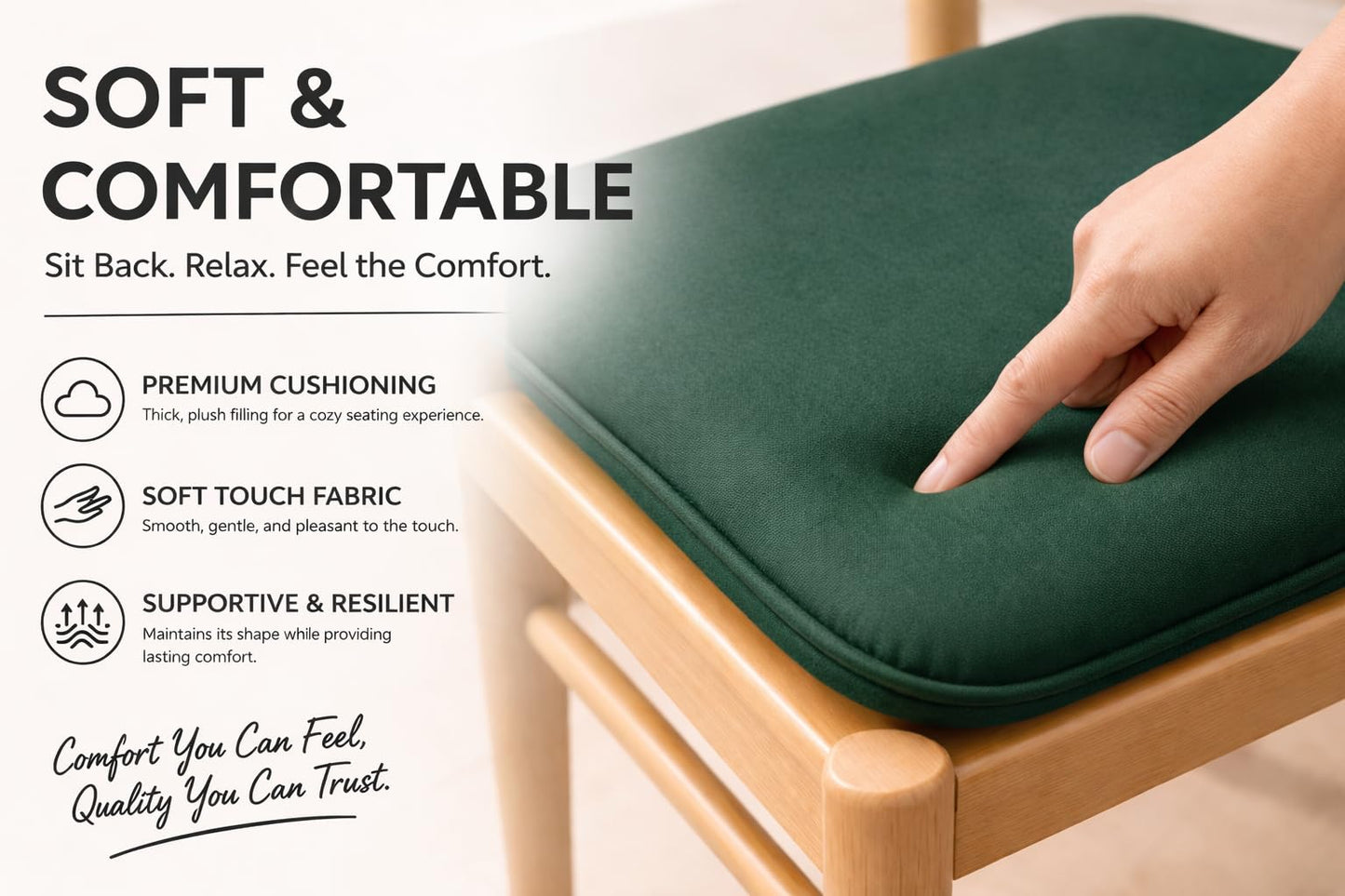 Pack of 4 Waterproof Chair Pads 38 x 38 cm – Indoor & Outdoor Seat Cushions with Ties | Night Zone