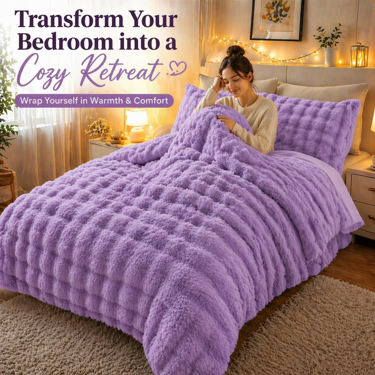 Teddy Square Fleece Duvet Cover Set – Ultra Soft Fluffy Plush Bedding | Night Zone