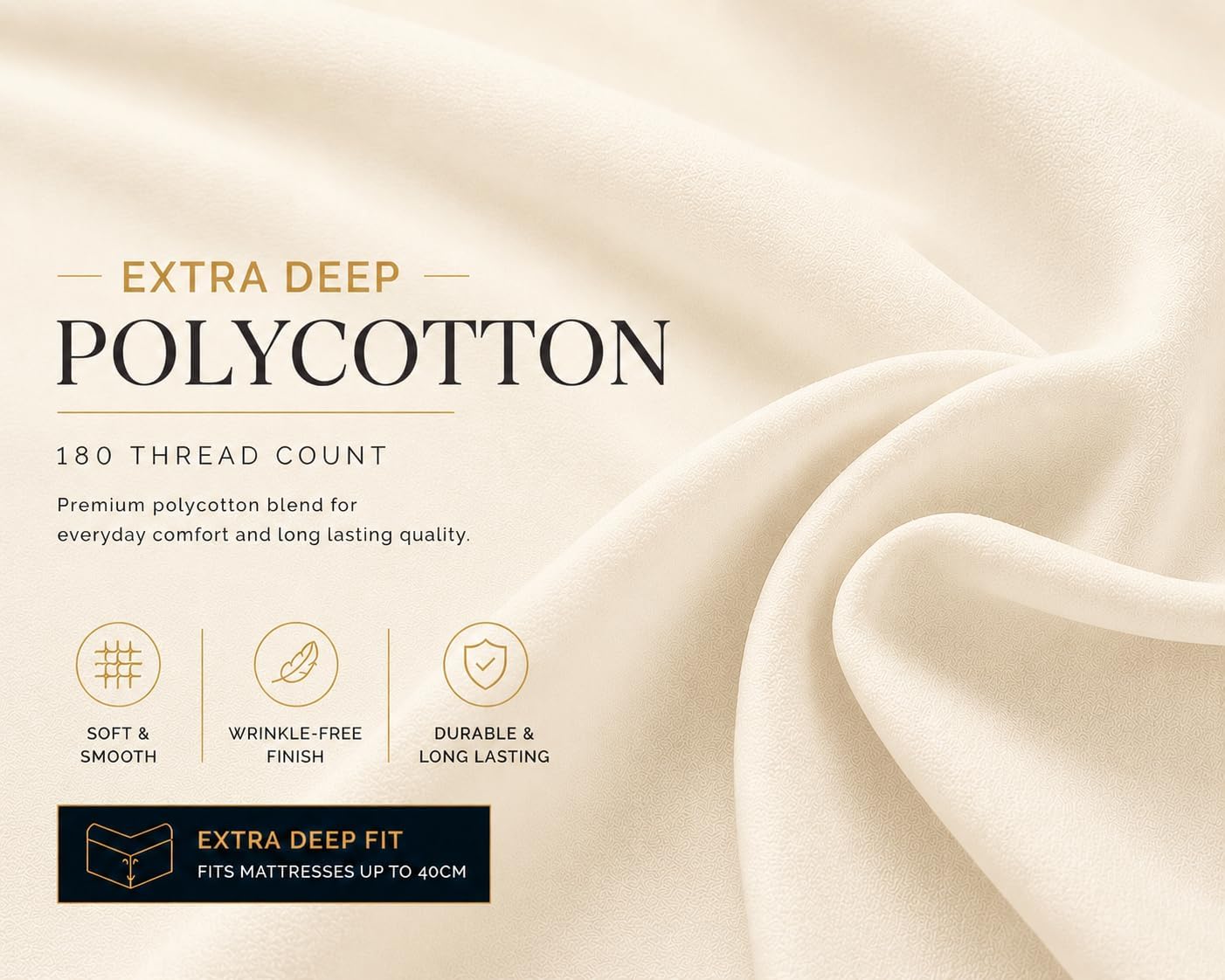 180 Thread Count Percale Extra Deep Fitted Sheet 40cm – Non Iron Polycotton Bedding | Night Zone
