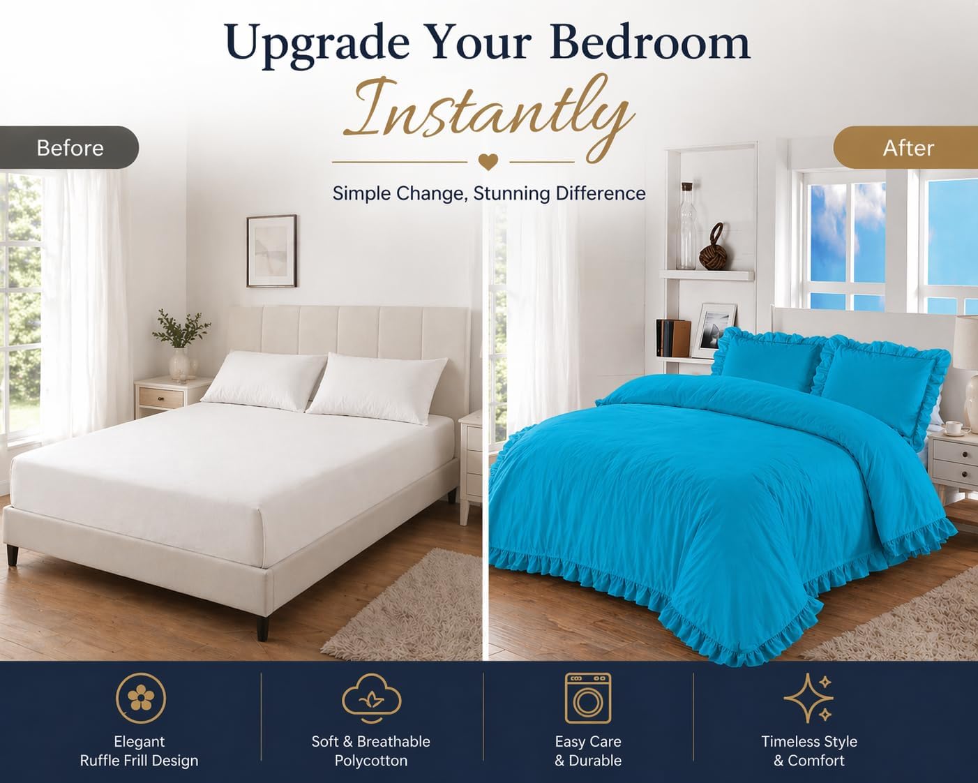 Santiago Frilled Polycotton Duvet Cover Set – Luxury Easy Care Bedding | Night Zone