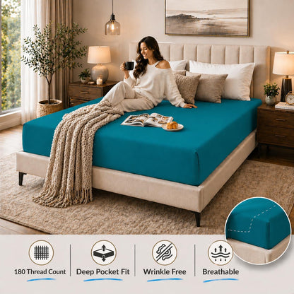 180 Thread Count Percale Fitted Sheet 25cm Deep – Polycotton Easy Care Bedding | Night Zone