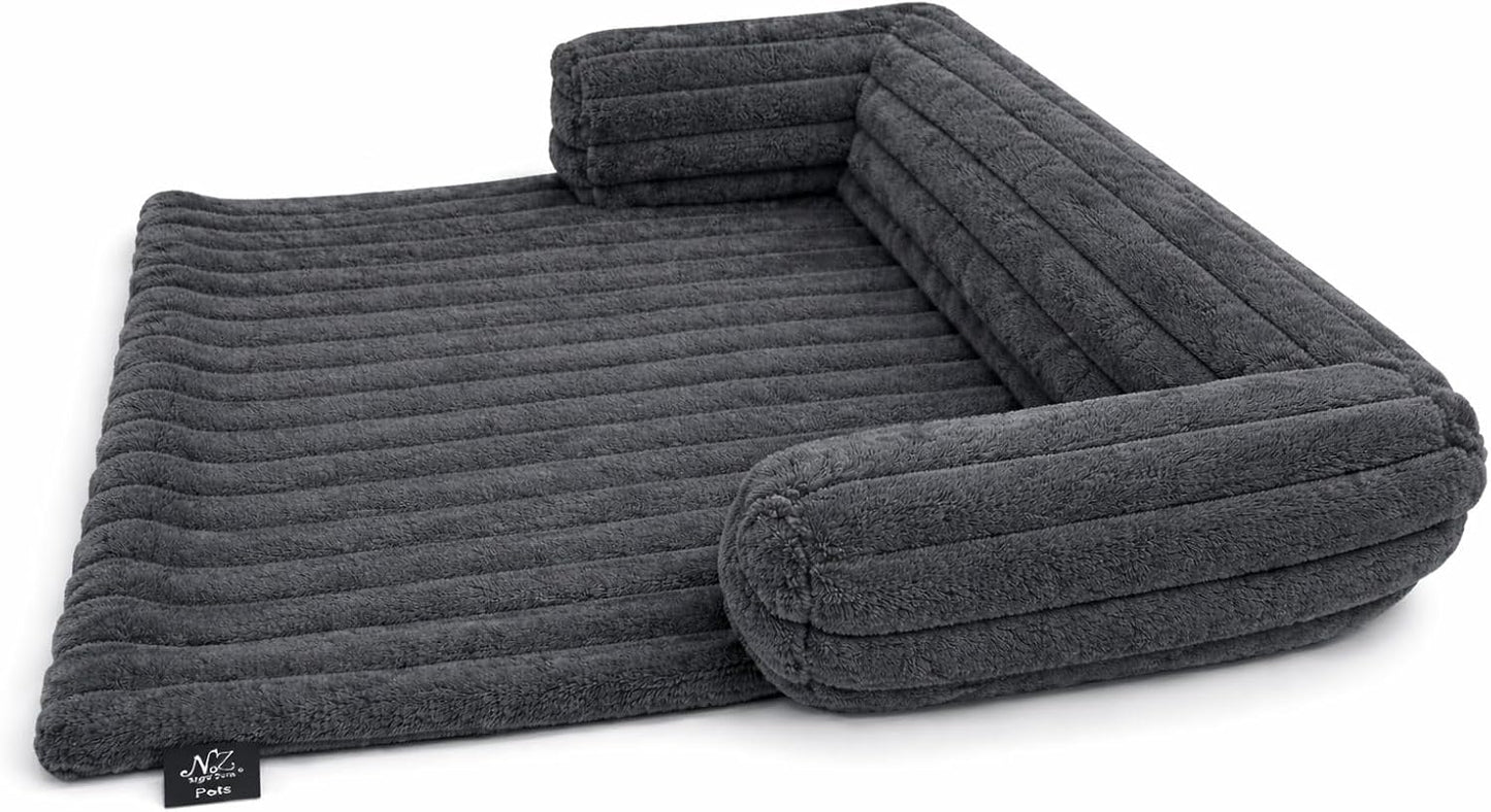 Waterproof Ribbed Plush Pet Bed – Cord Sofa Dog & Cat Bed with Raised Sides | Night Zone