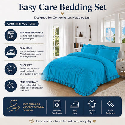 Santiago Frilled Polycotton Duvet Cover Set – Luxury Easy Care Bedding | Night Zone